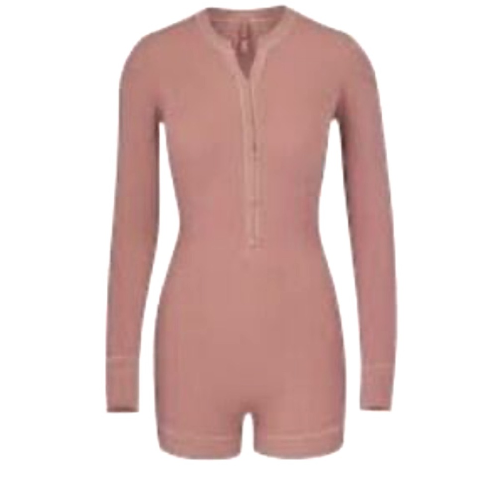 SKIMS Long Sleeve Romper in Dusty Rose